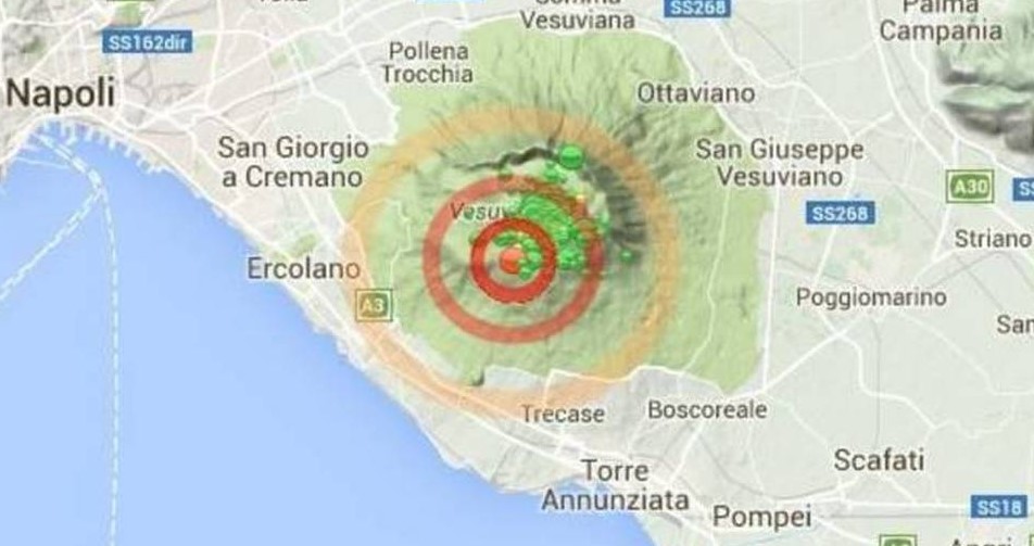 Tre scosse di terremoto a Ercolano, la più forte di magnitudo 2.3 nel cratere del Vesuvio