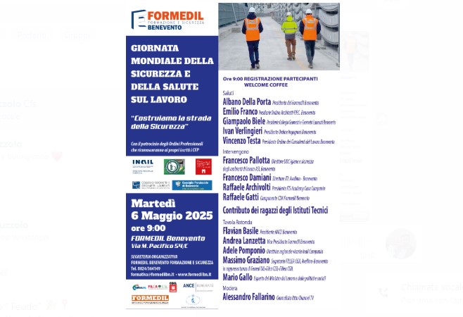Formedil Benevento celebra la Giornata Mondiale della Sicurezza e della Salute sul lavoro – NTR24.TV
